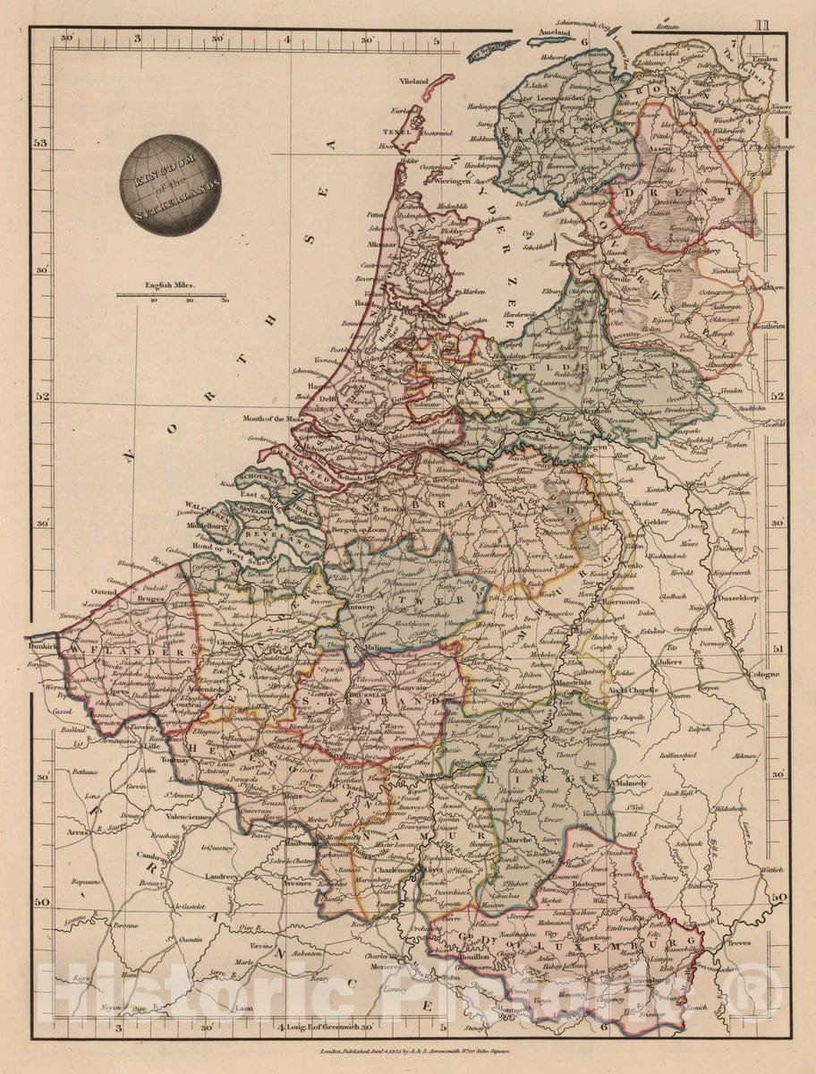 Historic Map : 1825 Kingdom of the Netherlands - Vintage Wall Art