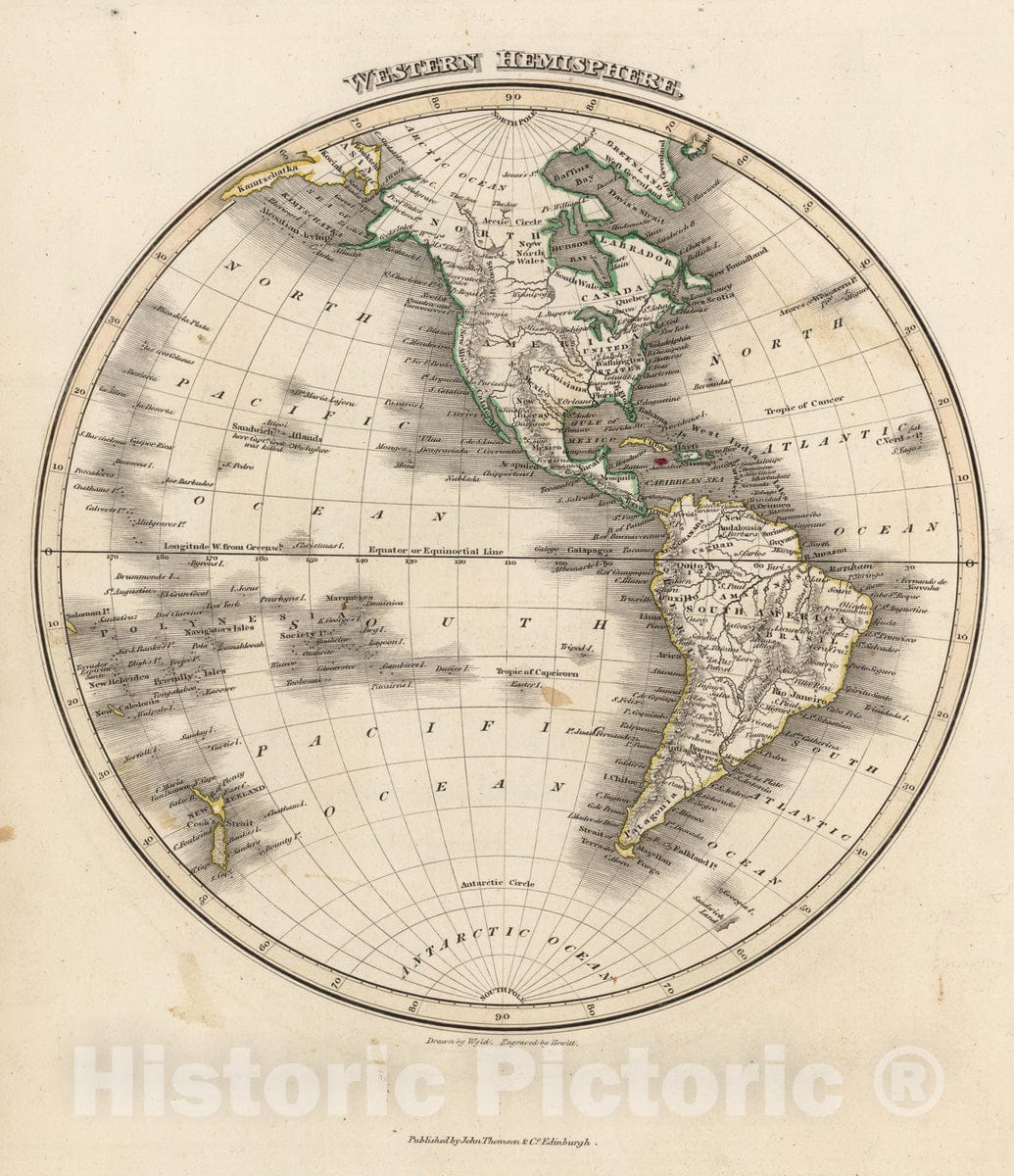 Historic Map : 1824 Western Hemisphere - Vintage Wall Art