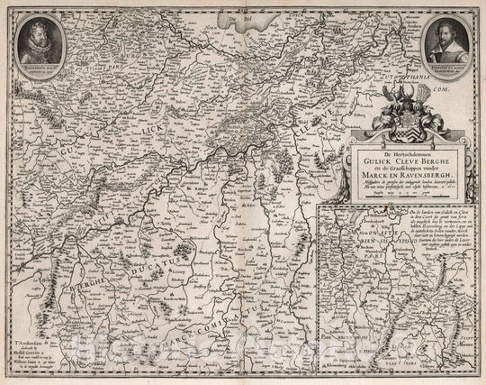 Historic Map : Upper Swabia , Germany 1610 De Hertochdommen Gulick Cleve Berghe en de Graefschappen vander Marck en Ravensbergh. , Vintage Wall Art