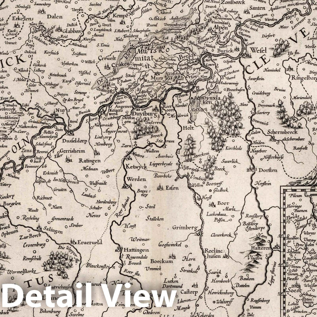 Historic Map : Upper Swabia , Germany 1610 De Hertochdommen Gulick Cleve Berghe en de Graefschappen vander Marck en Ravensbergh. , Vintage Wall Art