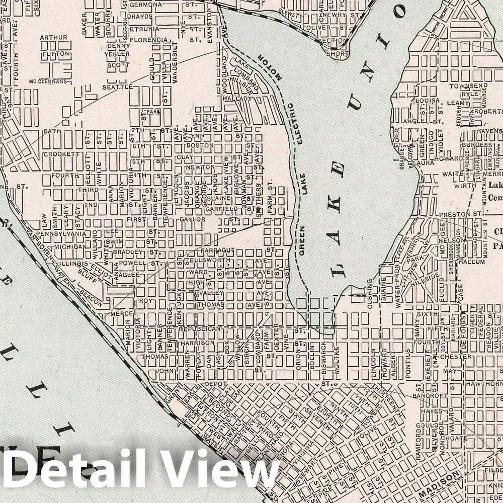 Historic Wall Map : 1901 City of Seattle and environs, Washington - Vintage Wall Art