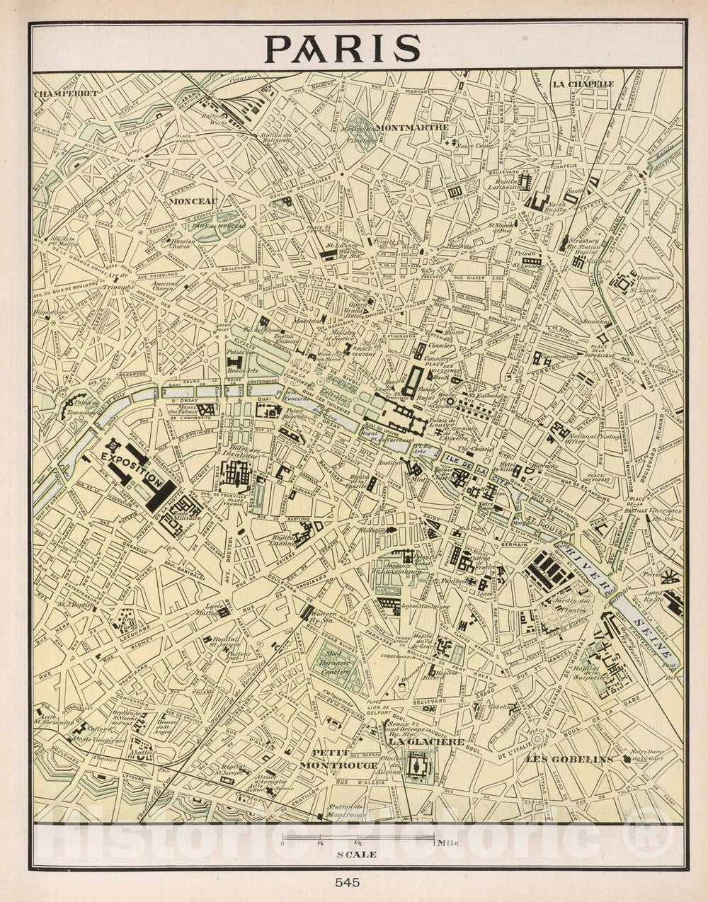 Historic Map : Paris , France, 1901 Paris , Vintage Wall Art