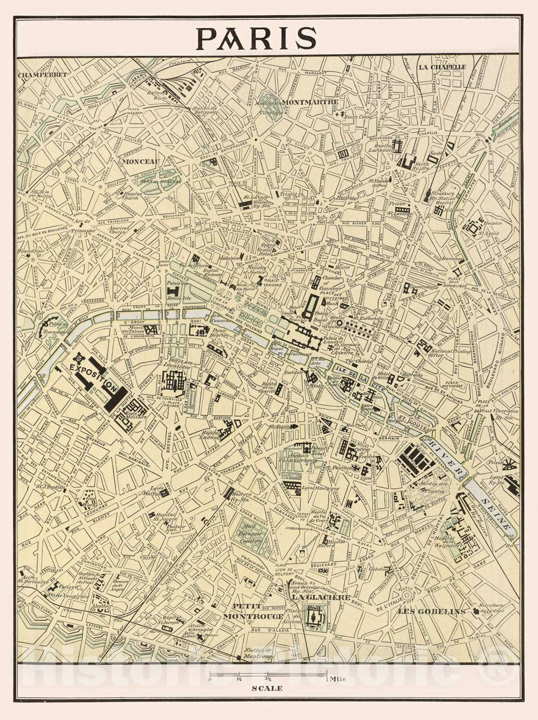 Historic Map : Paris , France, 1901 Paris , Vintage Wall Art