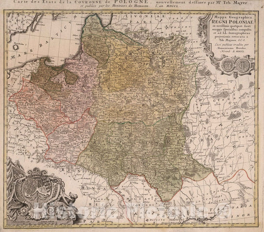 Historic Map : Poland, 1750 Mappa Geographica Regni Poloniae. , Vintage Wall Art