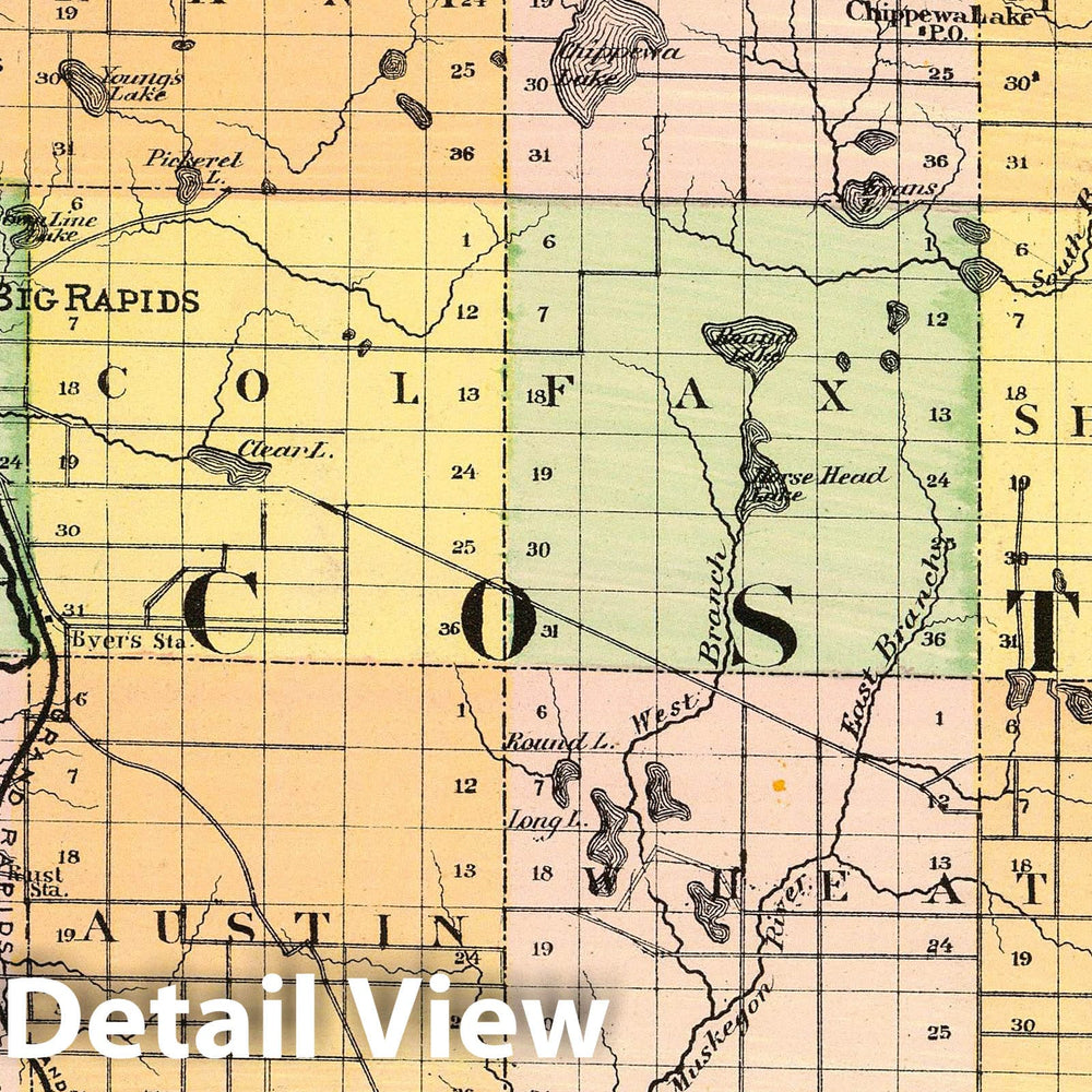 Historic Map : 1873 (Map of Mecosta County, Michigan) - Vintage Wall Art