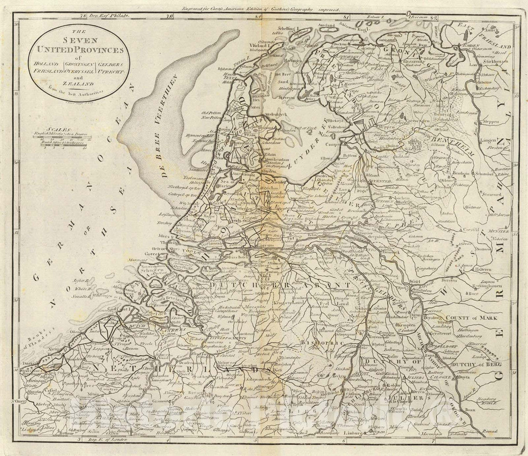 Historic Map : Netherlands, 1796 The Seven United Provinces of Holland, Groningen, Gelders, Friesland, Overyssel, Utrecht and Zealand. , Vintage Wall Art