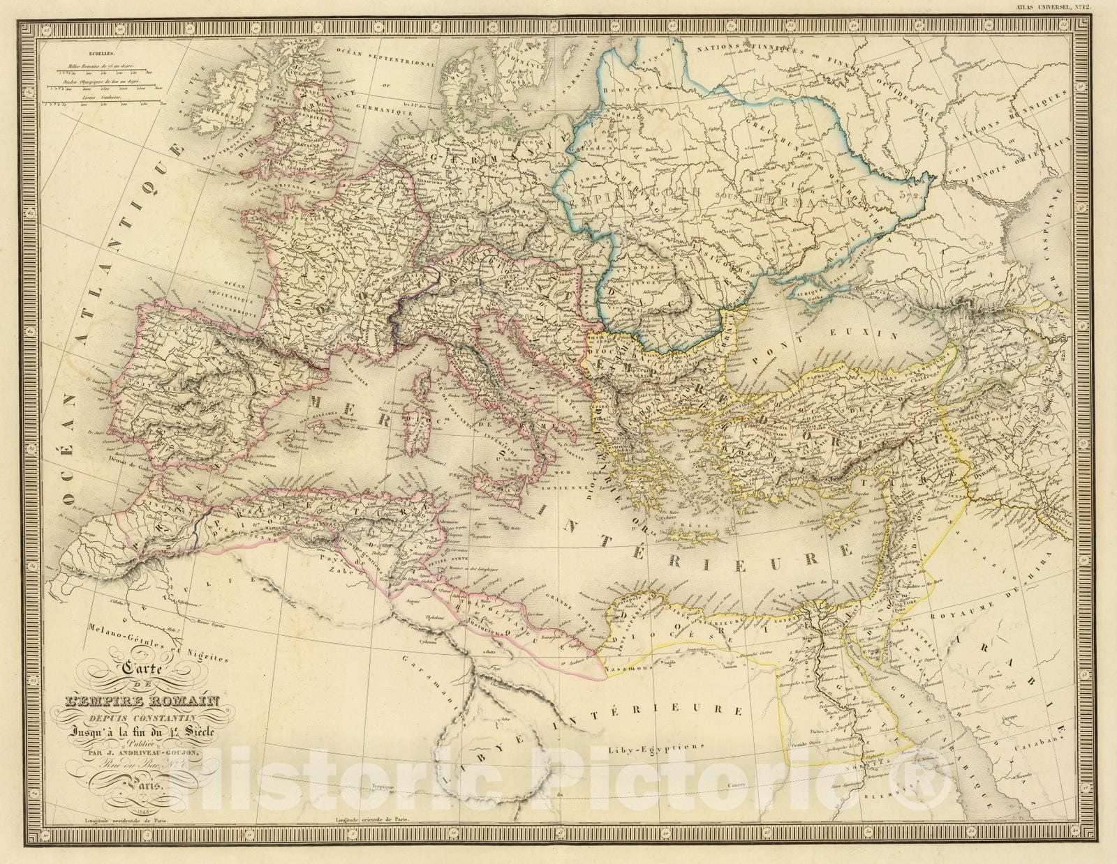 Historic Map : Rome, Eastern Hemisphere 1845 Empire Romain. , Vintage Wall Art