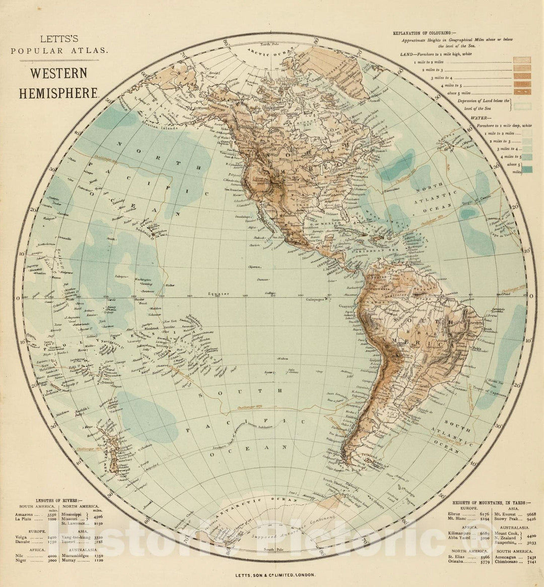 Historic Map : 1883 Western Hemisphere. - Vintage Wall Art