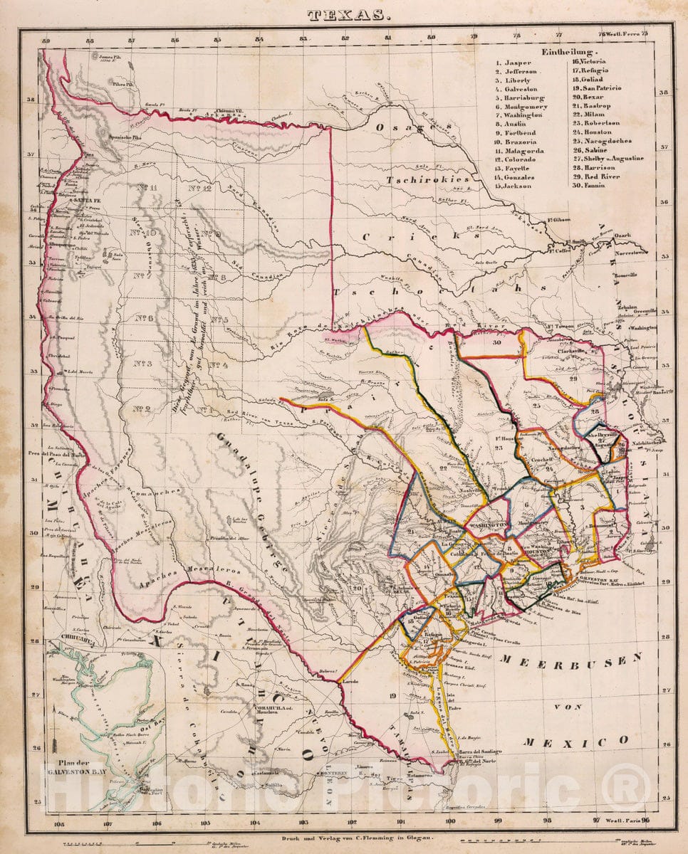 Historic Map : 1855 Texas : Vintage Wall Art