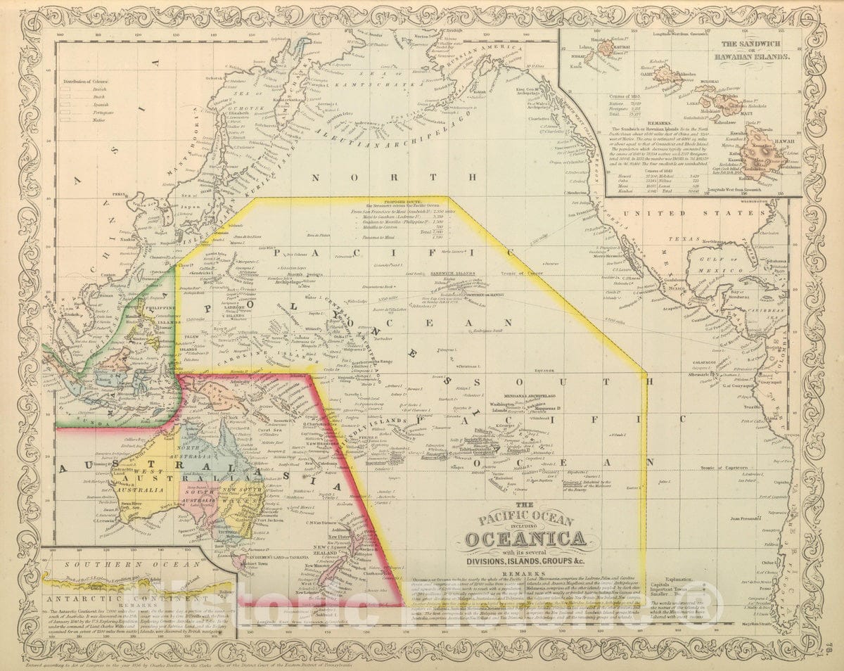 Historic Map : 1859 Pacific Ocean including Oceania. - Vintage Wall Art