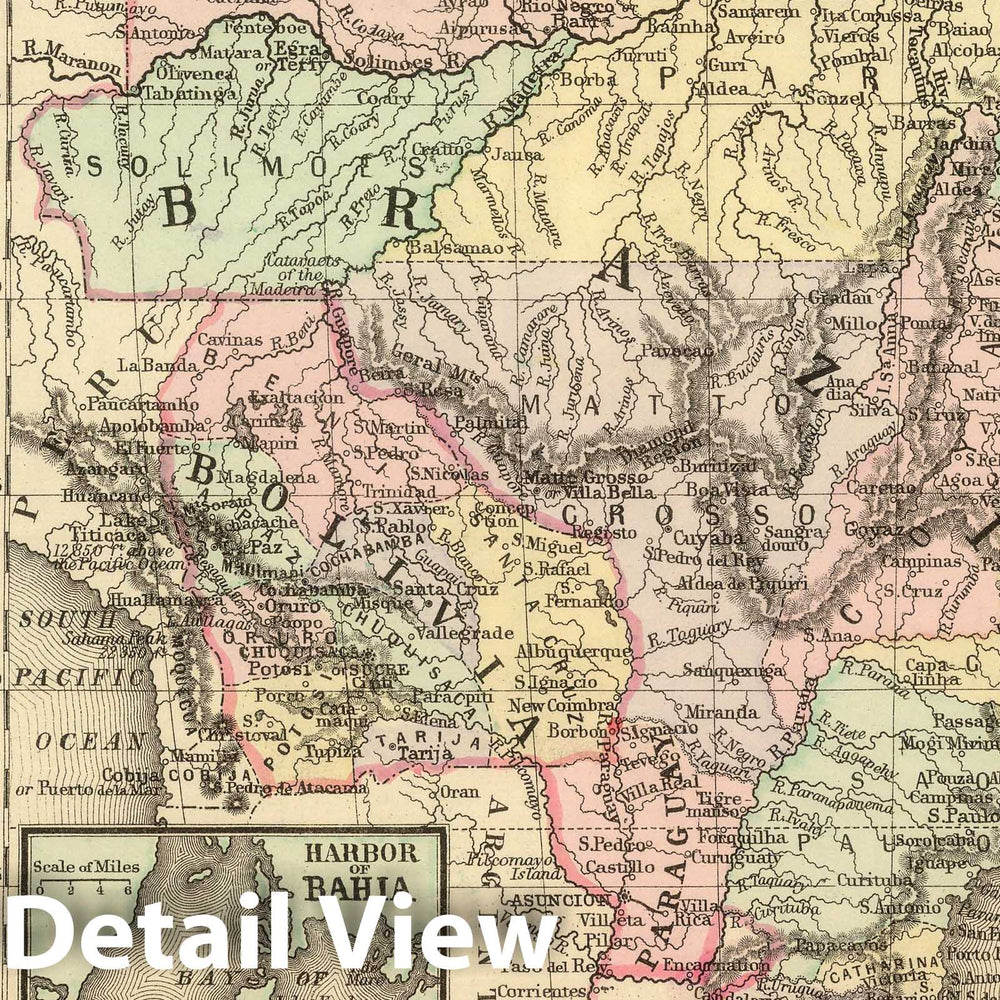 Historic Map : Brazil; Chile, , South America 1886 Brazil, Bolivia, Paraguay, Uruguay. v2 , Vintage Wall Art