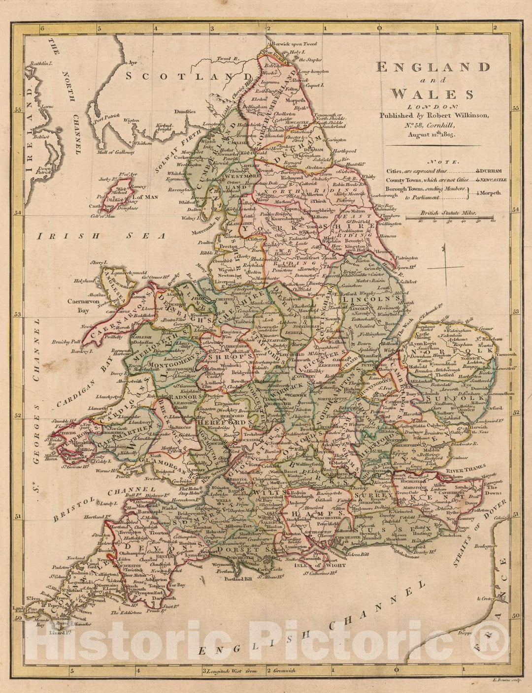 Historic Map : 1808 England and Wales. v2 - Vintage Wall Art