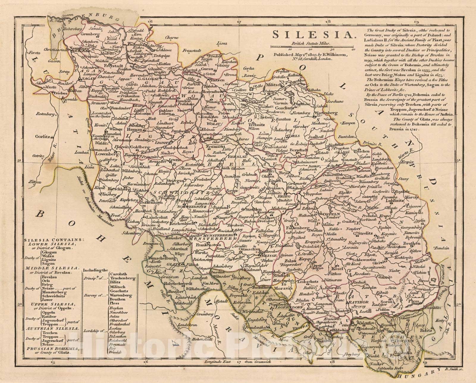 Historic Wall Map : 1807 Silesia (Southern Poland). - Vintage Wall Art