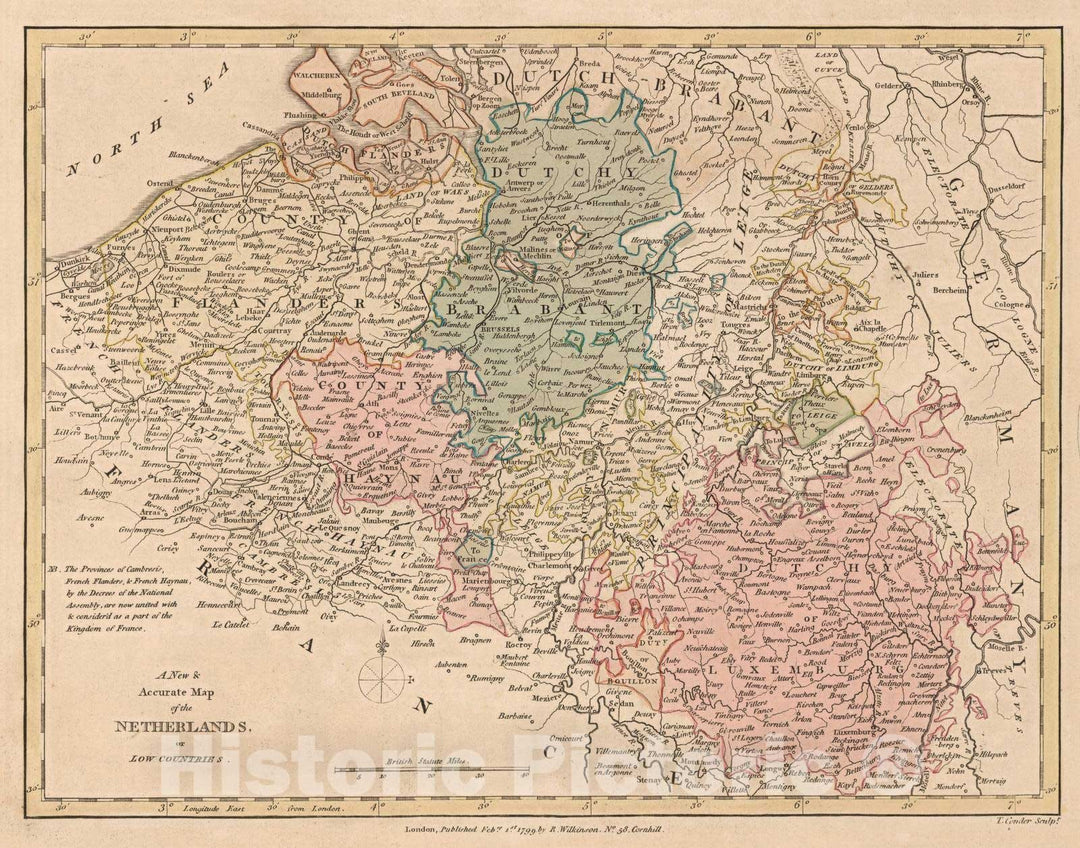 Historic Map : 1799 A New and Accurate Map of the Netherlands or Low Countries (Belgium). v1 - Vintage Wall Art