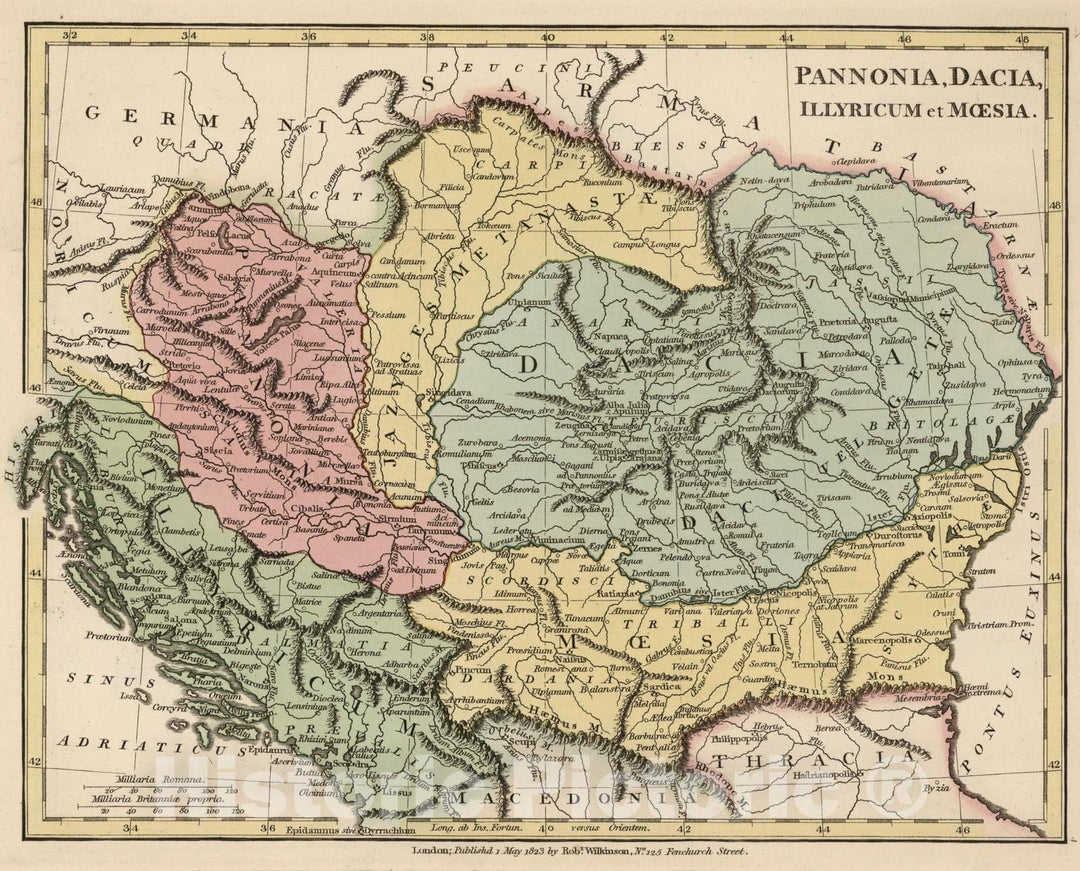 Historic Map : Bosnia & Herzegovina; Romania; Croatia; Serbia, 1823 Pannonia, Dacia, Illyricum et Moesia. , Vintage Wall Art