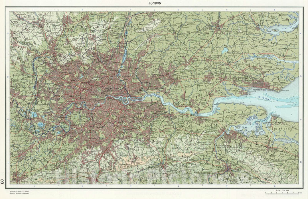 Historic Map : 1967 60. London. The World Atlas. - Vintage Wall Art