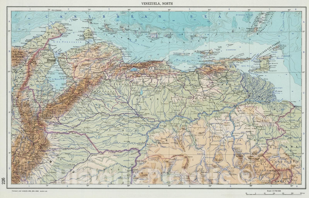 Historic Map : 1967 226. Venezuela, North. The World Atlas. - Vintage Wall Art