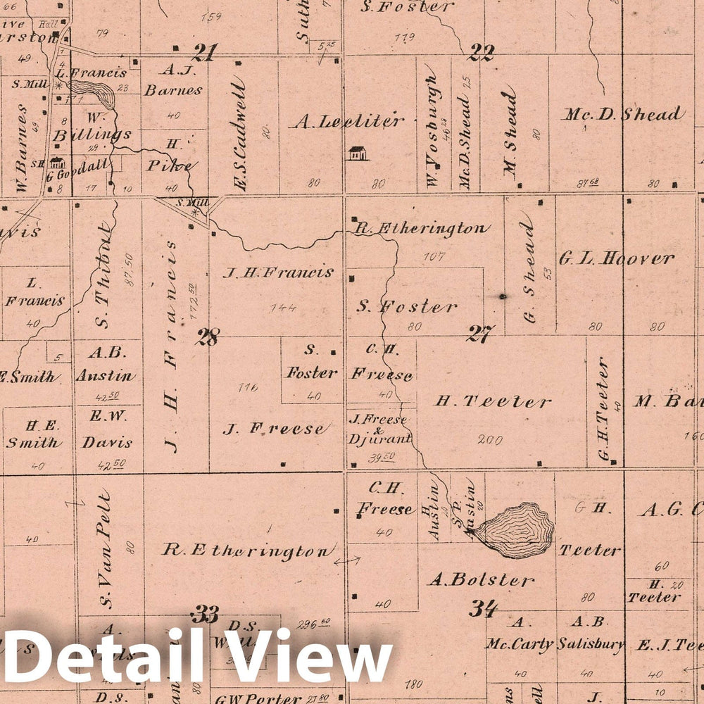 Historic Map : 1874 Galena Township, Laporte County, Indiana. Waterford. New Durham. Hanna. - Vintage Wall Art