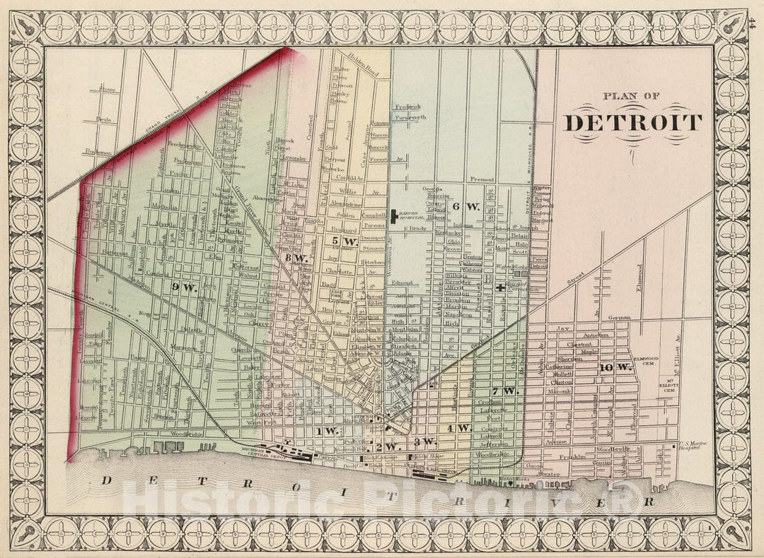 Historic Map : National Atlas - 1874 Plan of Detroit. - Vintage Wall Art