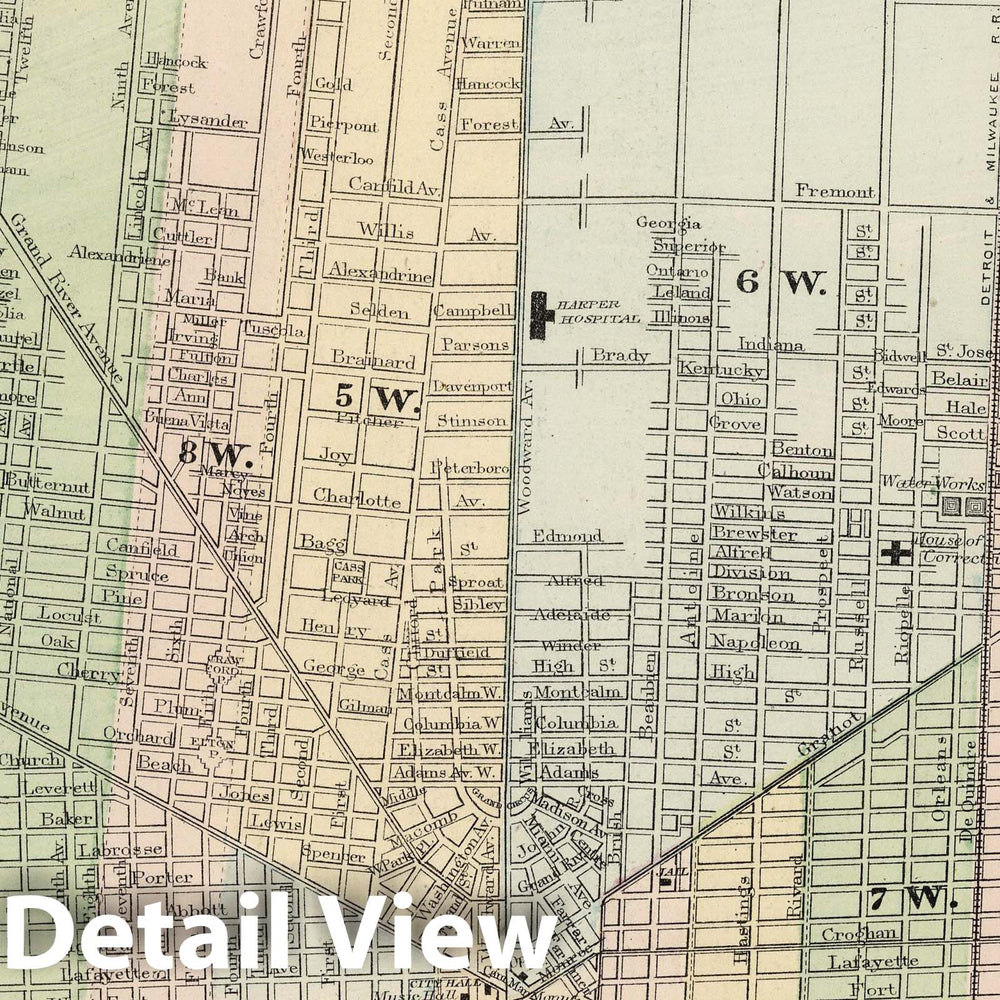 Historic Map : National Atlas - 1874 Plan of Detroit. - Vintage Wall Art