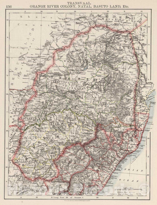 Historic Map : 1906 Transvaal, Orange River Colony, Natal, Basuto Land, Etc. - Vintage Wall Art