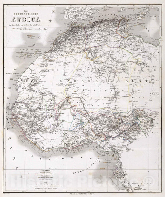 Historic Map : West Africa 1875 Das Nordwestliche Africa (Northwest Africa.) , Vintage Wall Art