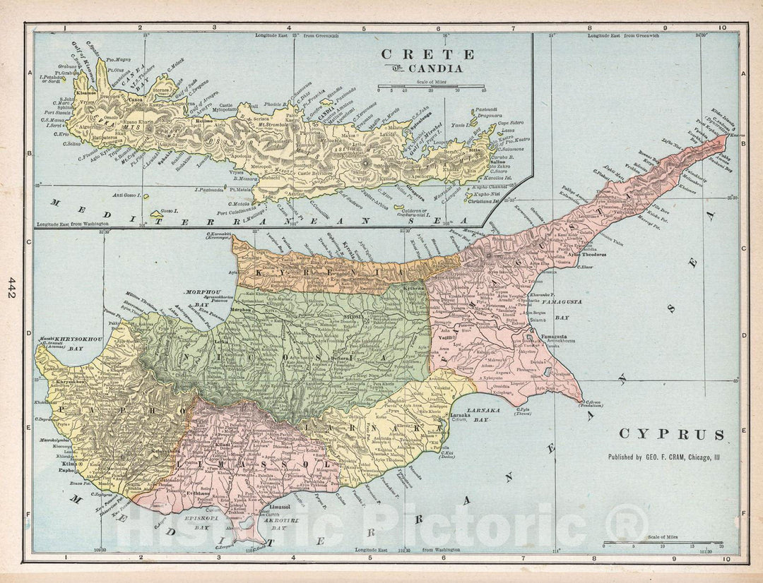 Historic Map : Cyprus, 1901 Syprus , Vintage Wall Art