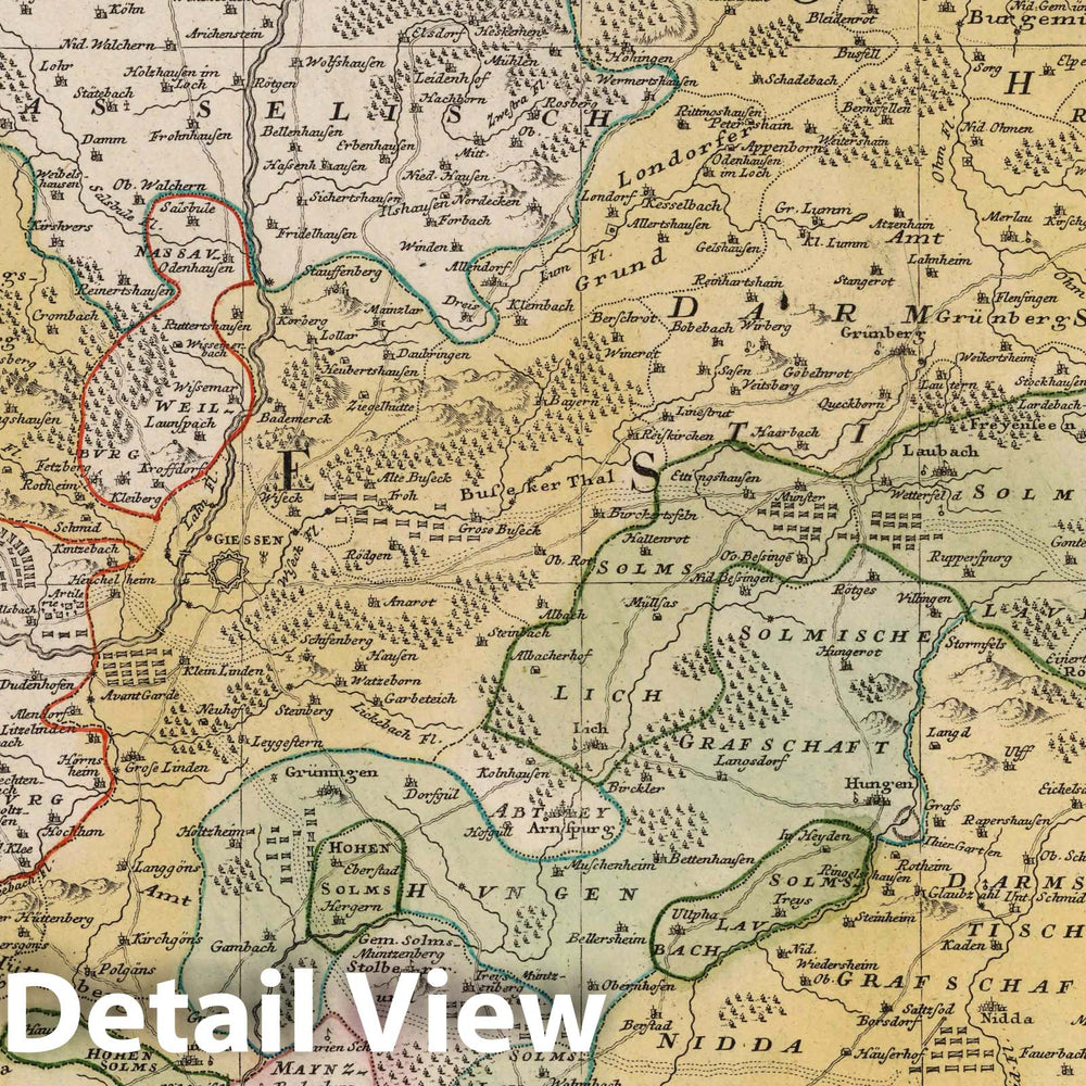 Historic Map : Germany, 1740 Hassiae Superioris et Wetterau. , Vintage Wall Art