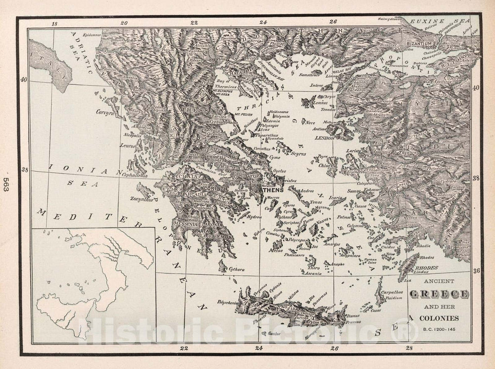 Historic Map - 1901 Ancient Greece and her Colonies. B.C. 1200-145 - Vintage Wall Art