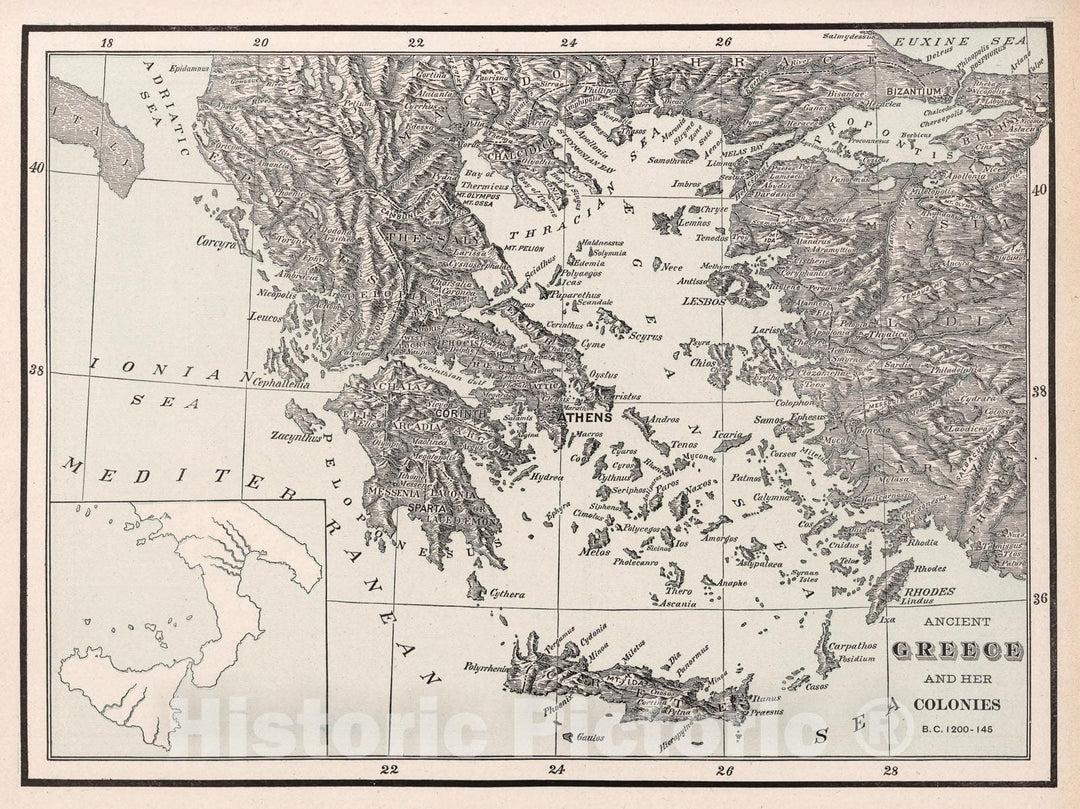 Historic Map - 1901 Ancient Greece and her Colonies. B.C. 1200-145 - Vintage Wall Art