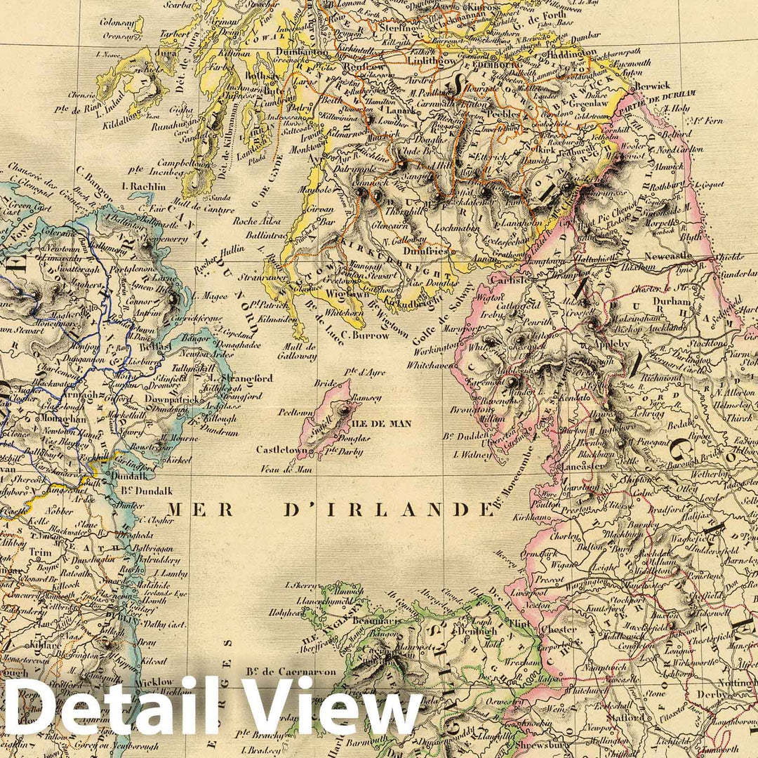 Historic Map : England; Ireland, British Isles 1845 Iles Britanniques. , Vintage Wall Art