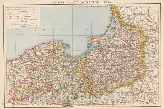 Historic Map : Poland; Russia, Prussia, East (Poland and Russia) 1881 Ost- u. Westpreussen. , Vintage Wall Art