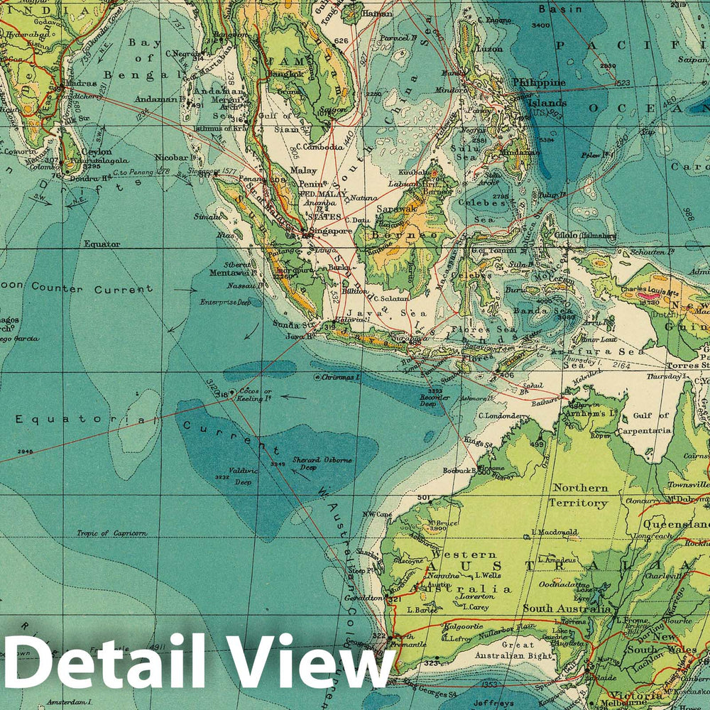 Historic Map : 1922 Indian Ocean cables, wireless stations. - Vintage Wall Art