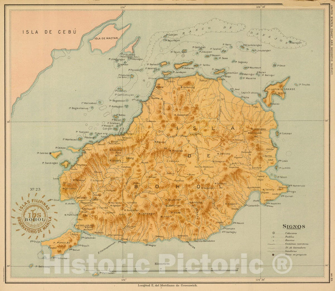 Historic Map : Philippines, 1899 No. 23. Bohol. , Vintage Wall Art