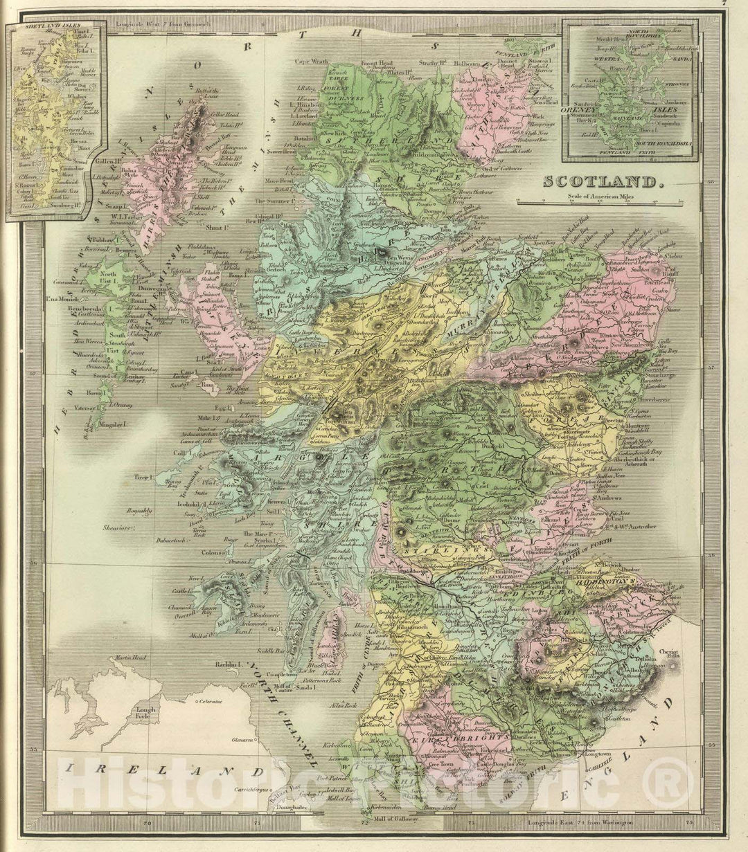 Historic Map : 1848 Scotland. v1 - Vintage Wall Art