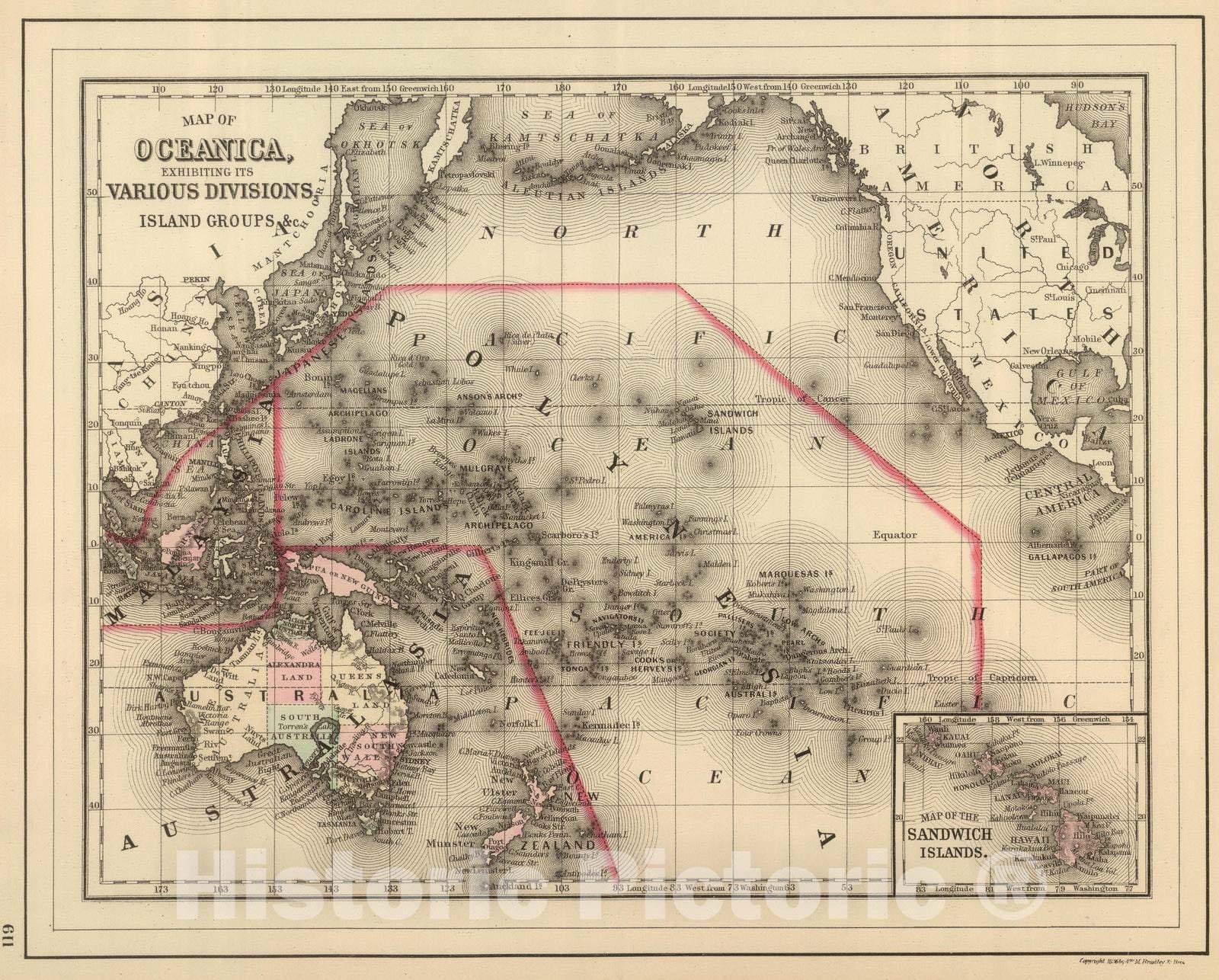 Historic Map : 1886 Oceanica, Sandwich Islands. - Vintage Wall Art