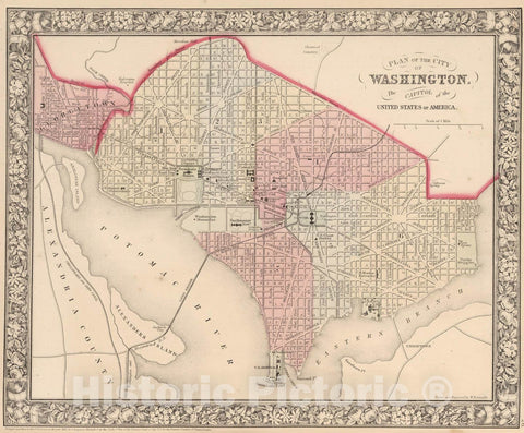 Historic Wall Map : 1865 Plan of the City of Washington. The Capital of the United States of America - Vintage Wall Art