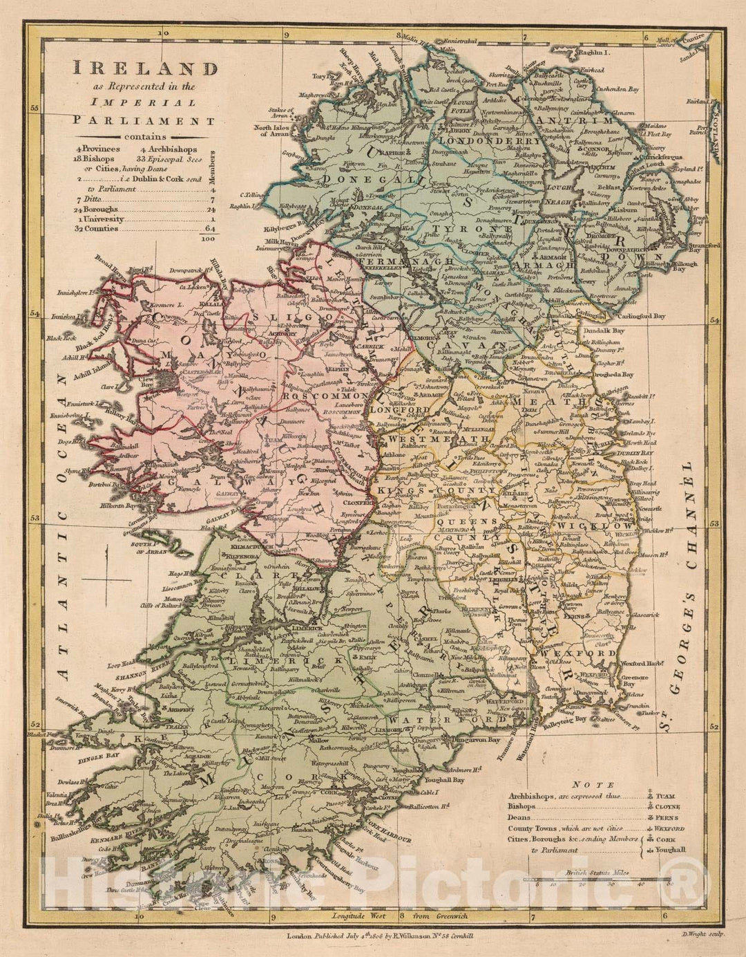 Historic Wall Map : 1808 Ireland. v2 - Vintage Wall Art