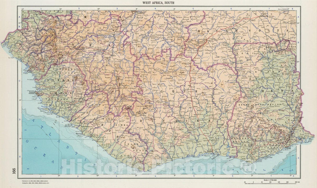 Historic Map : 1967 166. West Africa, South. The World Atlas. - Vintage Wall Art