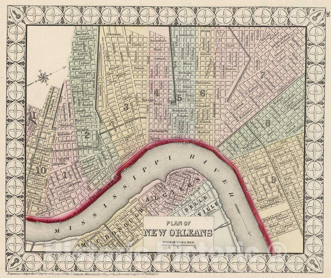 Historic Map : National Atlas - 1874 Plan of New Orleans. - Vintage Wall Art