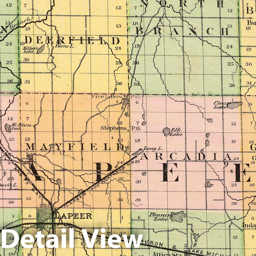 Historic Map : 1873 (Map of Lapeer County, Michigan) - Vintage Wall Art