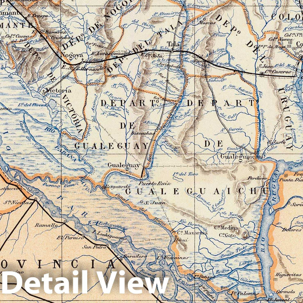 Historic Map : Argentina, Entre Rios (Argentina) 1888 Provincia de Entre Rios. , Vintage Wall Art