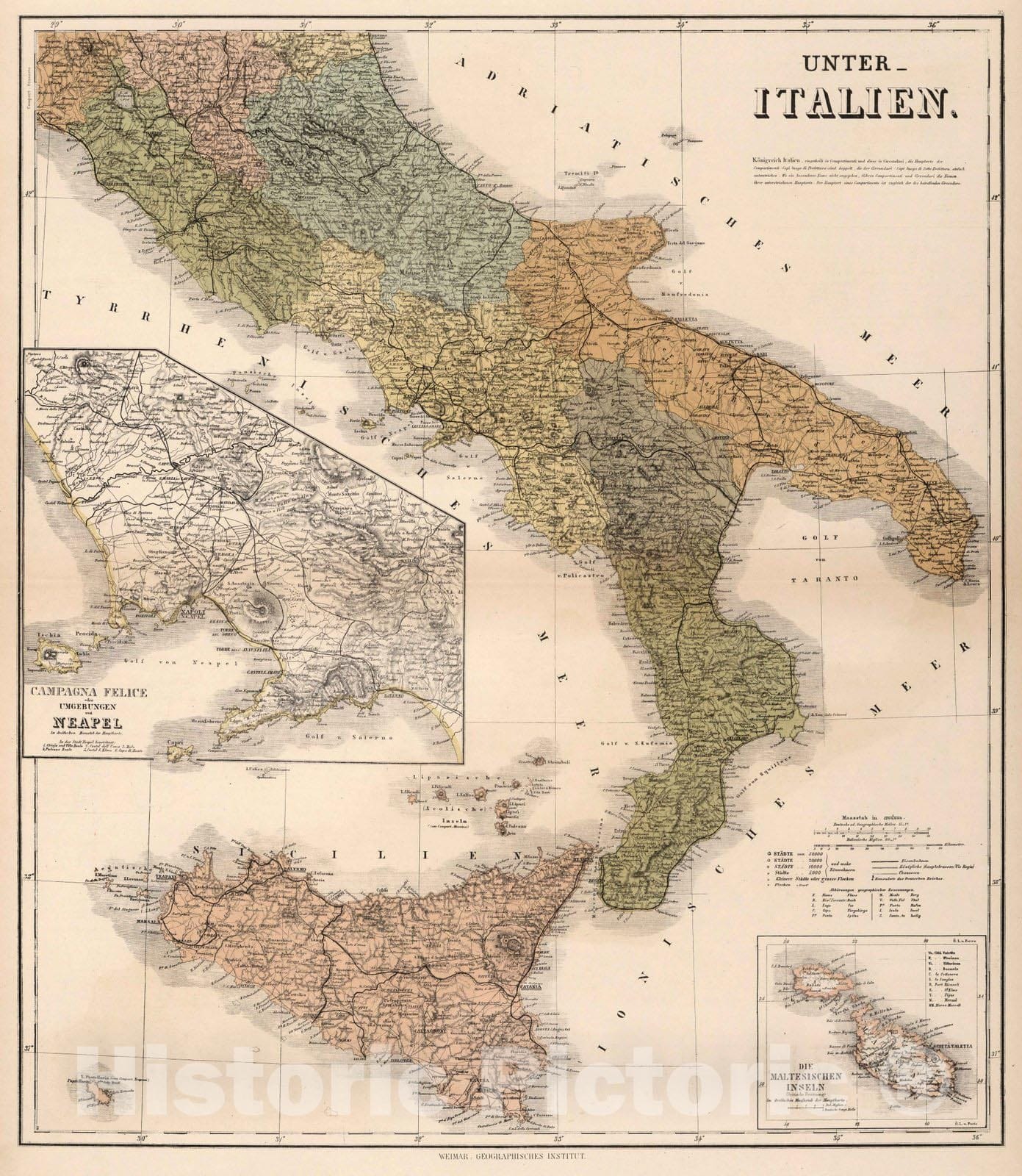 Historic Map : 1886 Lower Italy. - Vintage Wall Art