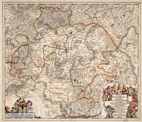 Historic Map : Wurtzburg , Germany 1682 Circulus Franconicus, in quo sunt Episcopatus, Wurtzburg, Bamberg et Aichstet. , Vintage Wall Art