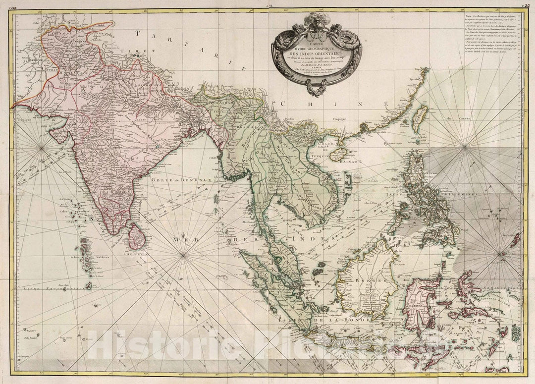 Historic Map : South Asia 1771 Carte hydro-geo-graphique des Indes orientales , Vintage Wall Art