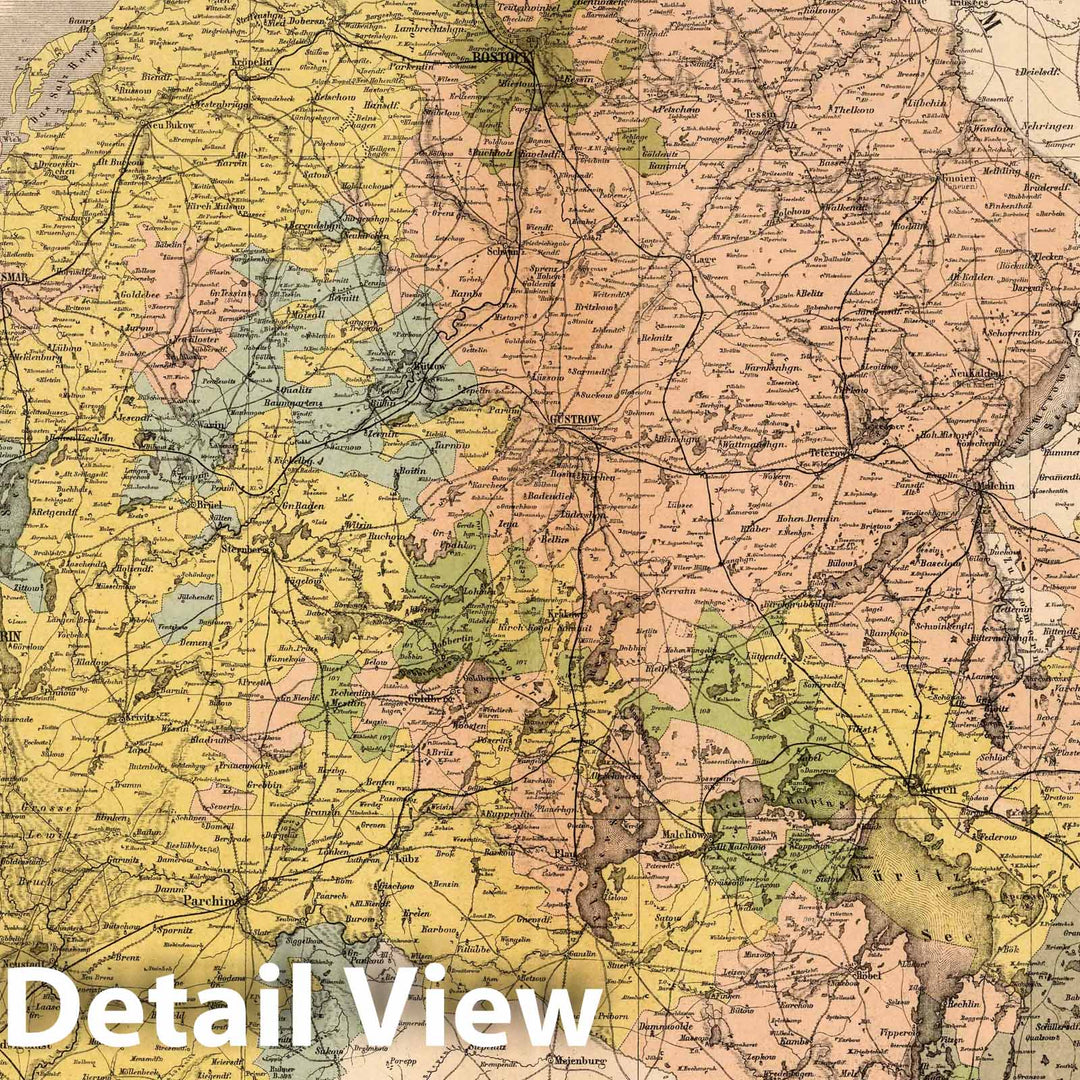 Historic Map : 1886 Grand Duke Thuemer Meklenburg-Schwerin and Strelitz Meklenburg, Germany. - Vintage Wall Art