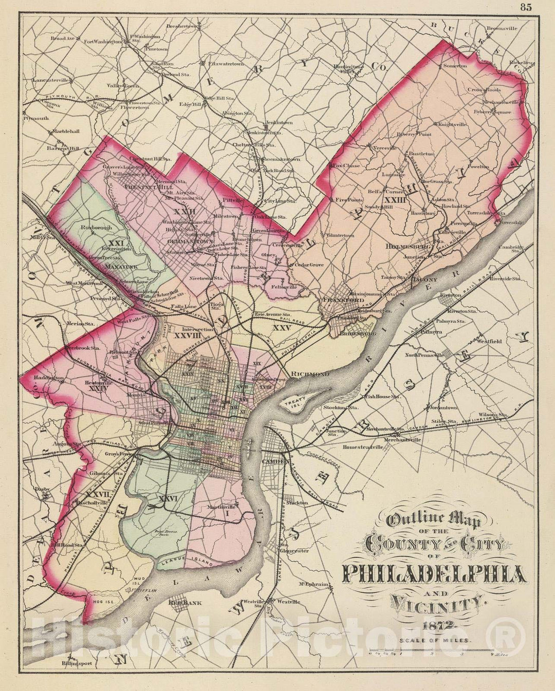 Historic Map : 1872 Philadelphia County, City. - Vintage Wall Art