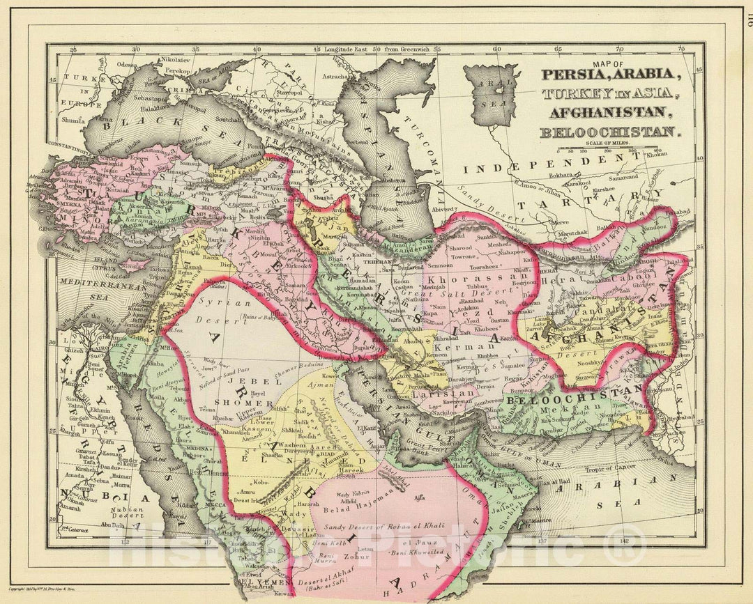 Historic Map : 1890 Persia, Arabia, Turkey, Afghanistan, Beloochistan. - Vintage Wall Art