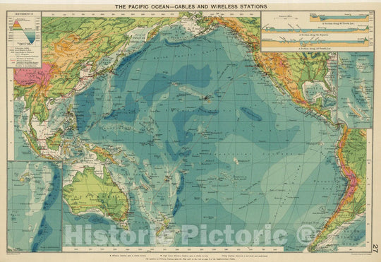 Historic Map : 1922 Pacific Ocean cables, wireless stations. - Vintage Wall Art