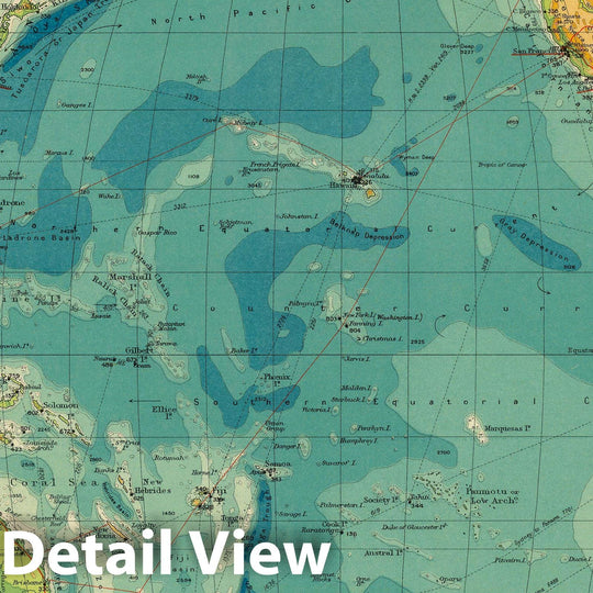 Historic Map : 1922 Pacific Ocean cables, wireless stations. - Vintage Wall Art